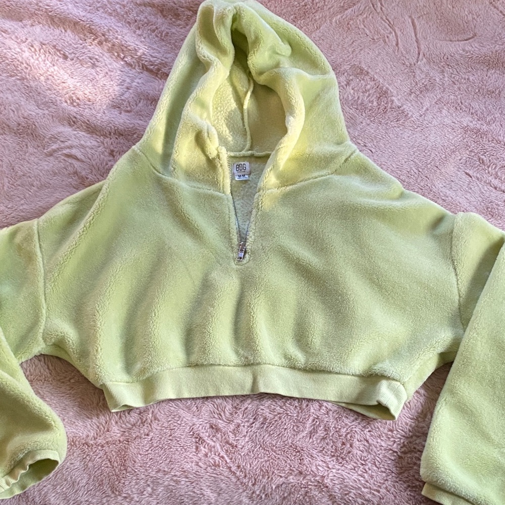 Urban Outfitters BDG Highlighter Yellow Y2K Cropped Hoodie